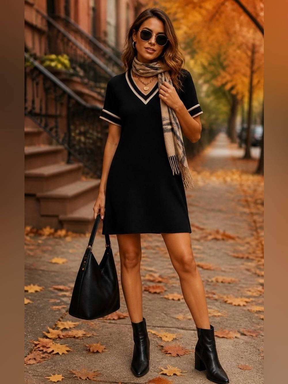 Vintage Black Mini Dress with Cream Trim